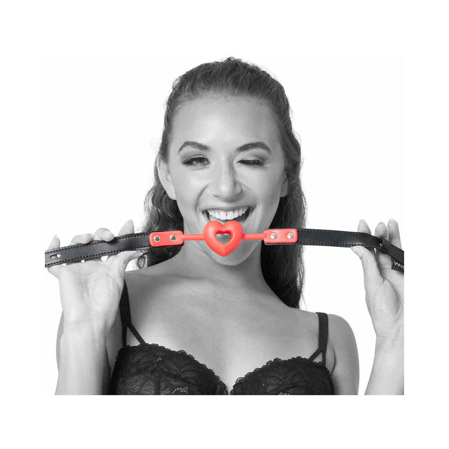 Sportsheets Sex & Mischief Amor Breathable Heart-Shaped Silicone Ball Gag Red